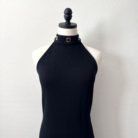 Vintage 90s St. John Black Santana Knit Halter Midi Dress Size 6 - Picture 3 of 12